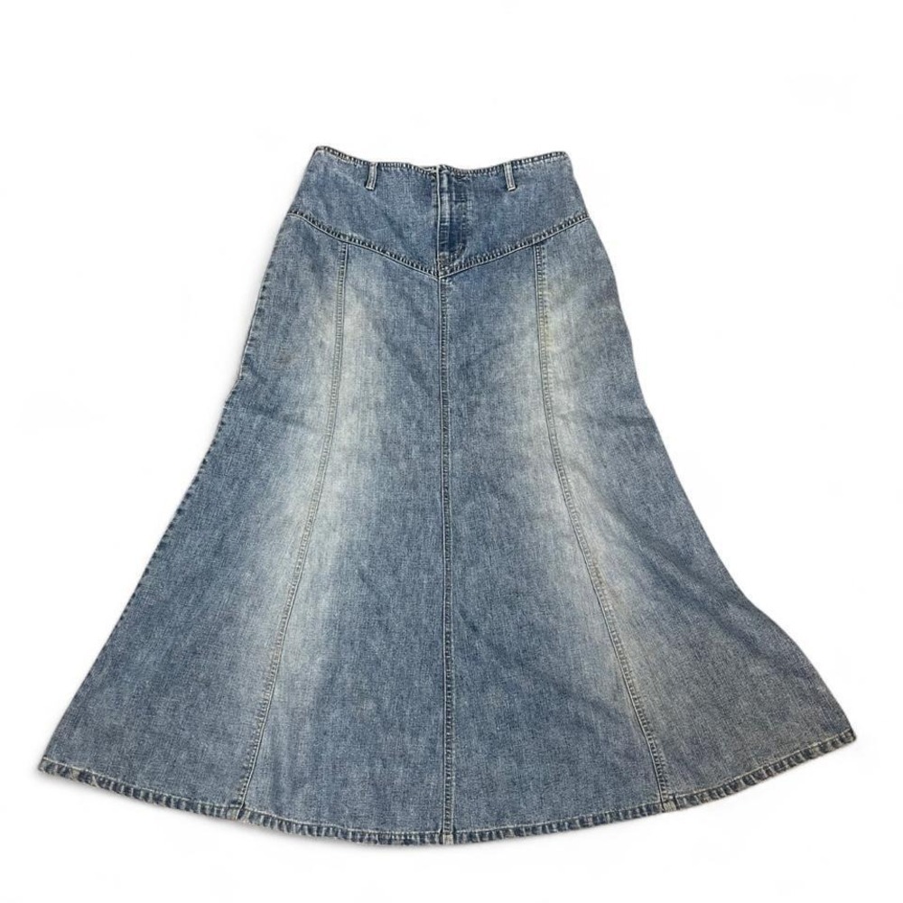 vintage Faded Glory blue denim maxi skirt with wide pleats